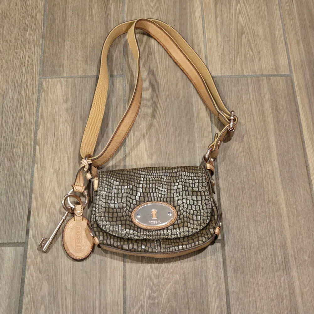 VTG Fossil Maddox small flap saddle crossbody bag Metallic Snake Finish